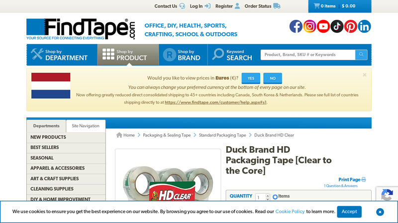 Duck Brand HD Packaging Tape [Clear to the Core] Clear packaging tape heavy duty