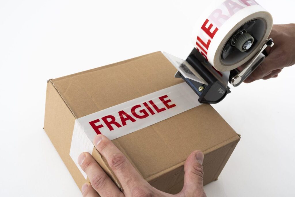 A stock image illustrating Fragile packaging tape concepts