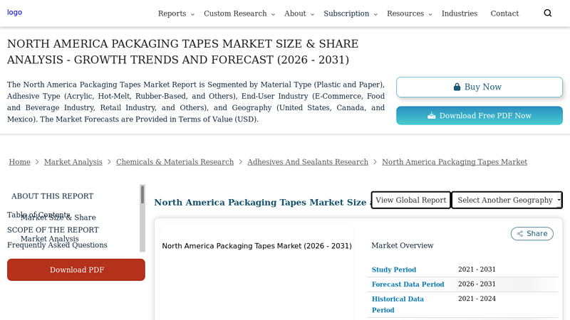 North America Packaging Tapes Market Forecasts 2031 Strong adhesive cloth tape