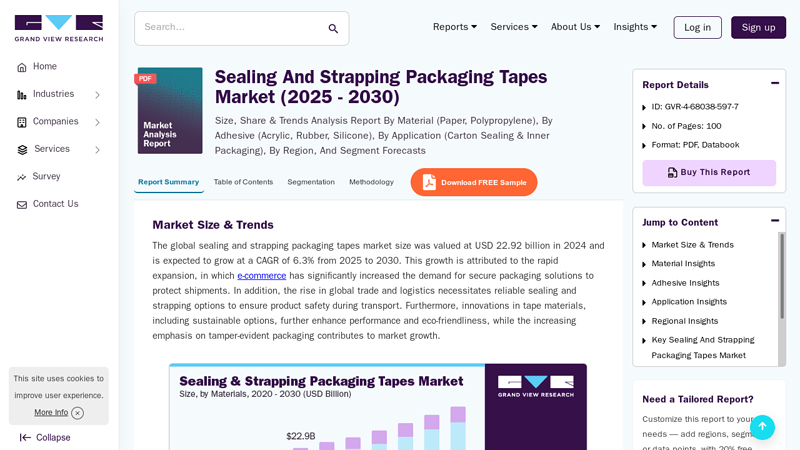 Sealing And Strapping Packaging Tapes Market Report, 2030 Industrial carton sealing tape