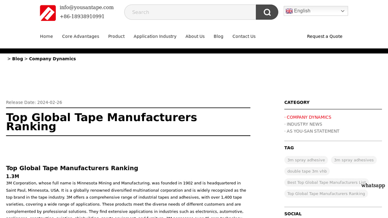 Top Global Tape Manufacturers Ranking Super clear parcel tape